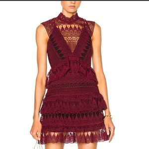 Self Portrait Burgundy Guipure Mini Lace Dress..Size 4